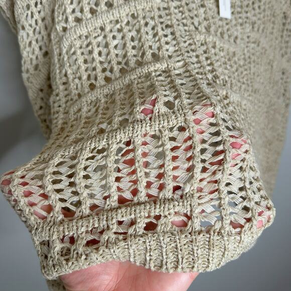 Chicos NWT Mesh Stitch Elsie Pullover Sweater Khaki Tan Size Chico 1 (US 8) Boho - Picture 8 of 12
